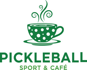 Green polka dot coffee cup with steam and pickleball sport cafe text vector