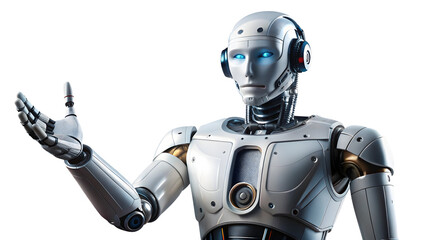 Fototapeta premium Futuristic robot offering innovative tech solutions, a glimpse into the future of automation and artificial intelligence