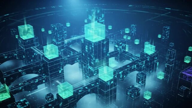 Abstract Techno Cubes in a Digital Matrix Futuristic, Interconnected System