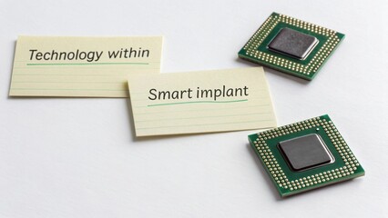 Smart Implant Technology Concept with Microchips and Cards Highlighting Innovations in Medical and Digital Health Fields