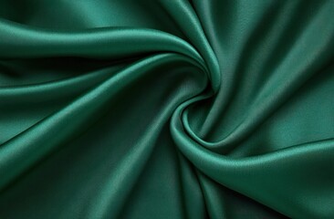 Obraz premium Smooth emerald green satin fabric with gentle folds and a swirl pattern creating a luxurious and elegant texture