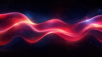 Glowing red and pink fluid wave patterns flowing smoothly against a dark starry background, evoking a sense of cosmic energy and dynamic motion