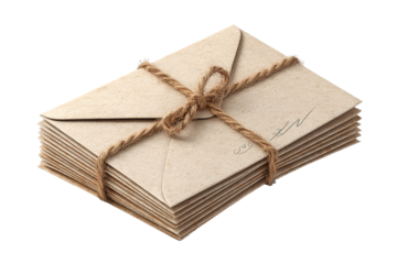 Closed new kraft paper envelope isolated on white background, transparent PNG