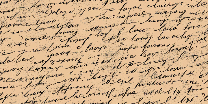 Vintage sepia seamless pattern of elegant cursive handwriting and antique letter texture for design, paper goods, and book covers.