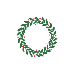 Festive circular wreath of greenery and berries © Salsa