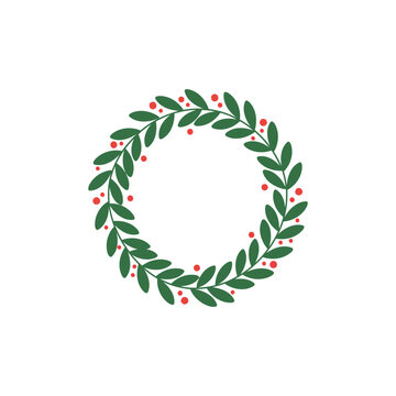 Festive circular wreath of greenery and berries