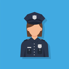 Female Police Officer Icon Flat Vector on Blue Background