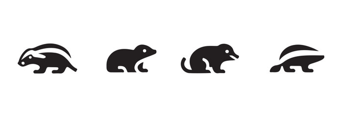 Set of minimalist badger icons, cute rodent vector collection, simple black outline illustration isolated on white © FARJANAAKTER