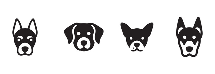 Fototapeta premium Compilation of four distinct black and white dog breed vector icons presented on a white background