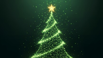 輝く光の粒子で描かれた抽象的な緑のクリスマスツリー
