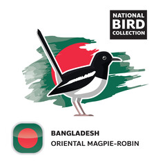 National Bird Set Bangladesh Magpie-Robin Vector Character