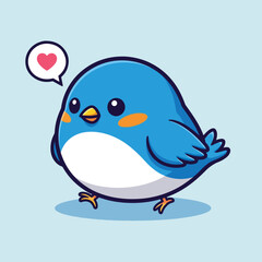 Cute blue cartoon bird with a heart in a speech bubble adorable illustration.