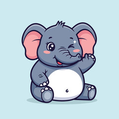 Cute cartoon baby elephant winking and waving with its trunk.