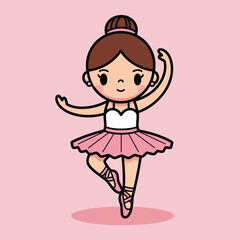 Cute Cartoon Ballerina Girl Dancing in Pink Tutu and Ballet Shoes.