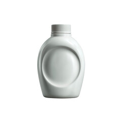 White plastic bottle with round recessed panel and ribbed screw cap on transparency background conveying clean minimal packaging design and subtle mood