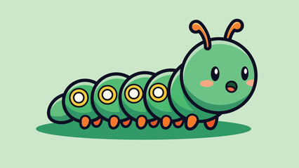 Cute Green Cartoon Caterpillar with Segmented Body and Antennae.