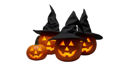 Jackolanterns wearing witch hats Halloween concept