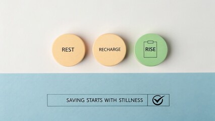 Conceptual image of self-care strategies emphasizing rest and recharge for personal growth and wellness in a minimalist style