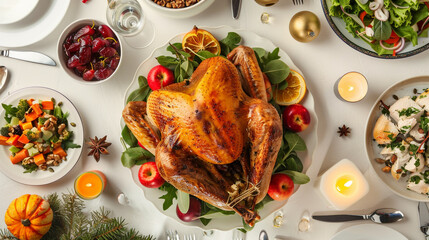 Topdown Thanksgiving Roast Turkey with Colorful Autumn Garnish