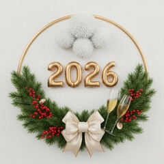 Golden 2026 new year s eve wreath with festive decorations