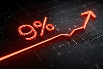 Bullish financial growth and investment success concept with rising percentage chart and arrow on digital stock market background