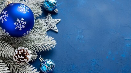 青いクリスマスツリーと金の雪の結晶の背景素材