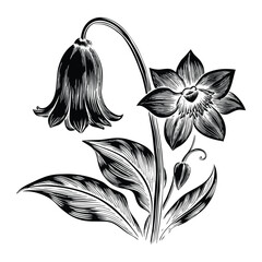 Bluebell flowers vector pattern with fine details soft tones and elegant botanical style