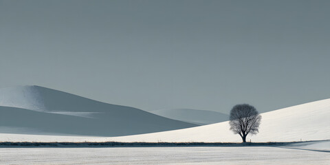 Winter landscape with lone tree in field