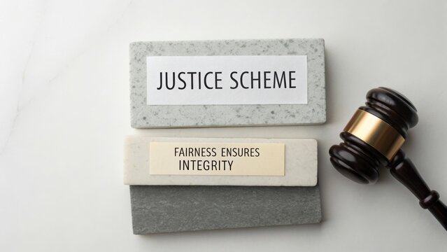 Justice Scheme and Fairness Ensures Integrity Concept with Gavel on Marble Surface for Law and Ethics Representation