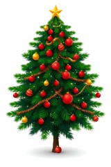 Fototapeta premium Festively decorated christmas tree with red and gold ornaments