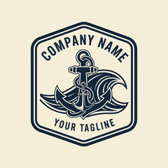 Obraz premium Vintage Nautical Emblem with Anchor and Waves for Company Branding.