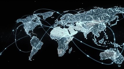 Global Network Connections Digital World Map Animation