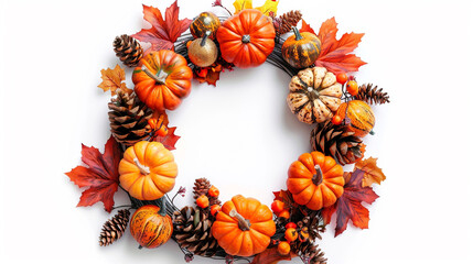 fall pumpkin and pinecone wreath decoration for seasonal decor