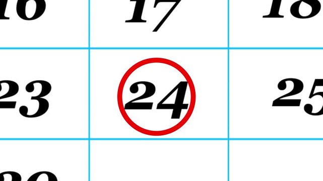 Calendar of september month 24th day is red circled,looped animation.A very important date in the calendar.Signing a day on a calendar.