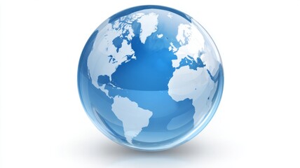 Flat globe icon illustration showing simplified world map in blue and green tones, clean minimalist earth symbol for web design, apps, user interfaces, infographics, and global communication concepts