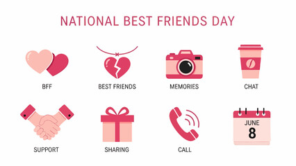 National Best Friends Day graphic with icons for friendship concepts