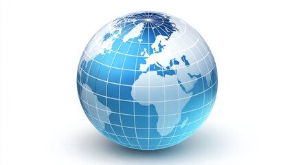 Flat globe icon illustration showing simplified world map in blue and green tones, clean minimalist earth symbol for web design, apps, user interfaces, infographics, and global communication concepts