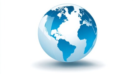 Flat globe icon illustration showing simplified world map in blue and green tones, clean minimalist earth symbol for web design, apps, user interfaces, infographics, and global communication concepts