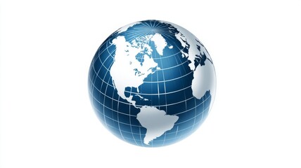 Flat globe icon illustration showing simplified world map in blue and green tones, clean minimalist earth symbol for web design, apps, user interfaces, infographics, and global communication concepts