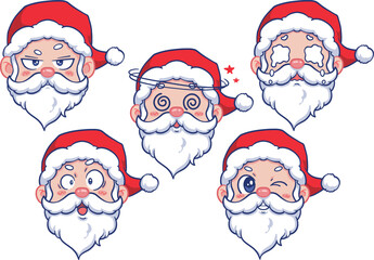 Santa Claus Face Expressions Pack, Cute Cartoon Emoji Set for Christmas