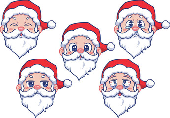 Cute Santa Claus Emotions Pack, Cartoon Christmas Character Faces