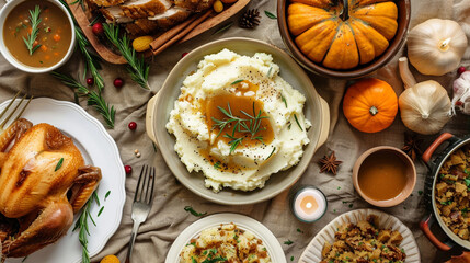 homemade mashed potatoes in rustic bowl for thanksgiving dinner