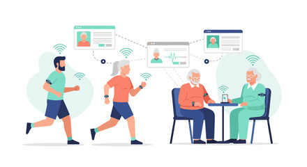Connected health trackers monitoring diverse people actively and passively for wellness, showing the power of preventative care through remote patient monitoring