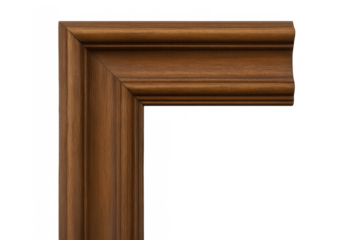 Wood frame corner detail showing miter joint and decorative moulding, isolated on transparent background, adding classic design and elegance