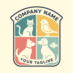 Cute Pet Logo Design Featuring Cat Dog Bird and Fish.