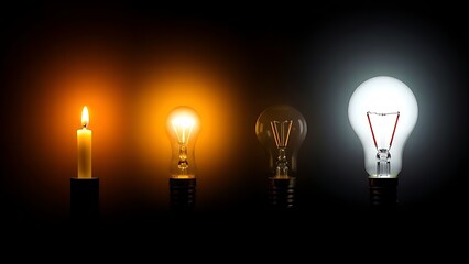 chronological. Evolution of light sources from candle flame to modern illumination in chronological sequence. symbolizing life milestones and joyful moments.