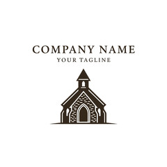Vintage old church building silhouette logo design vector illustration.