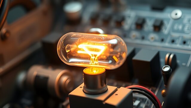 workaround. Industrial fuse tube glowing on a circuit board with electrical components. symbolizing technological progress and responsible innovation.