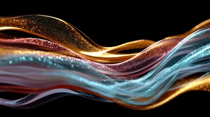 a digital artwork showcasing vibrant, swirling patterns in hues of blue, gold, and purple against a dark background