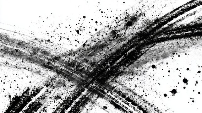 a stark contrast between two distinct elements: a black and white grunge texture and an overlay of text in another language